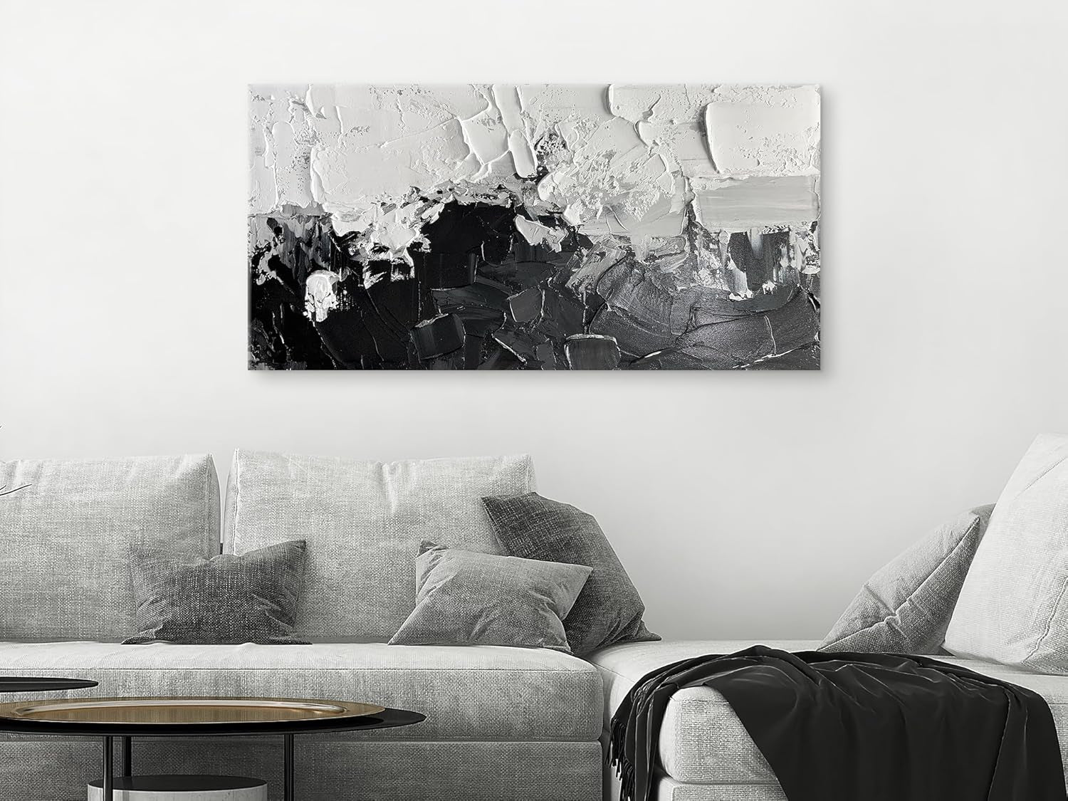 Wall Art Canvas Painting, Black and White Wall Art Picture Decorations, Framed Large Abstract Canvas Artwork for Bedroom Living Room Home Office Decor (Black White, 48" Lx24 W)