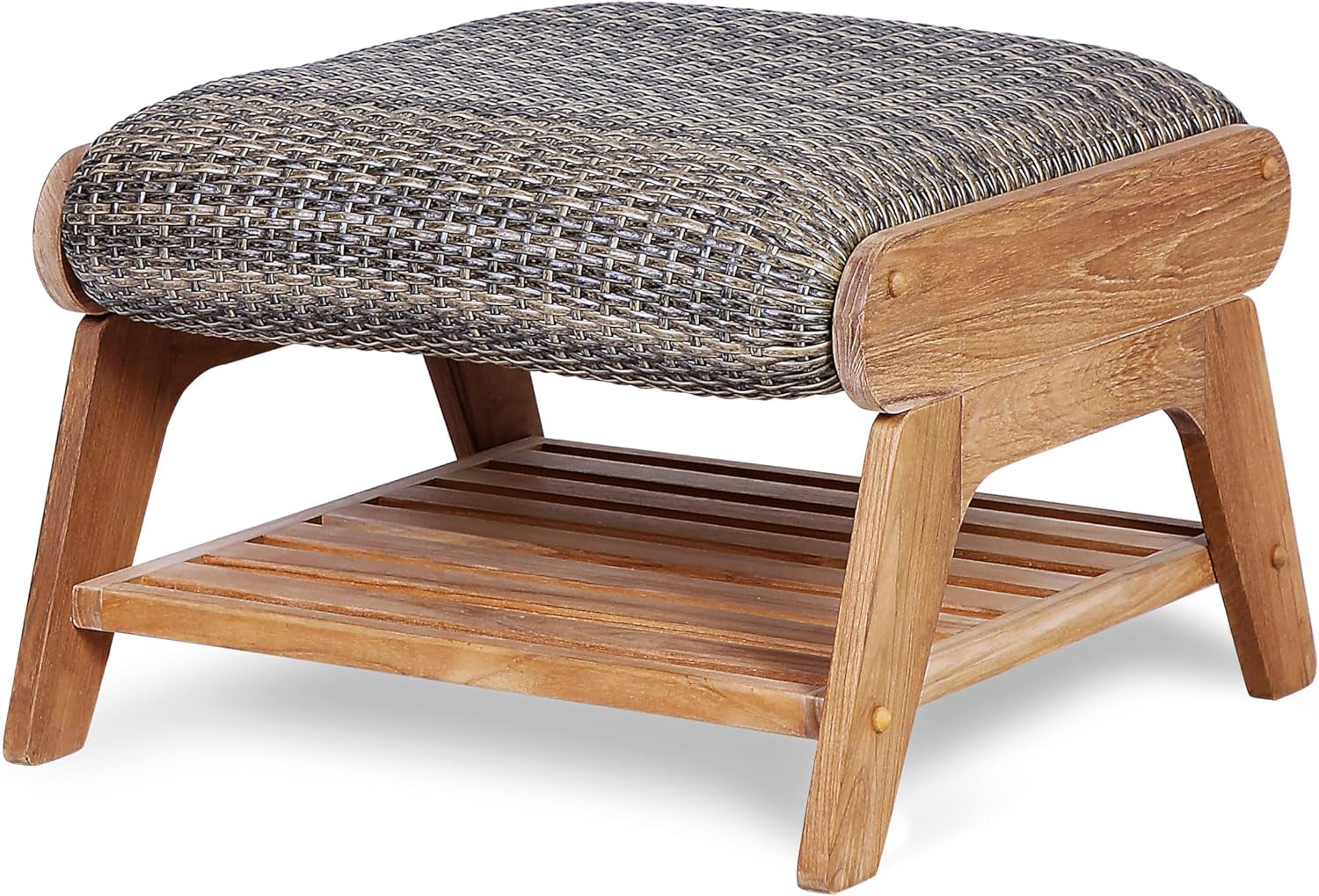 Auburn Padded Upholstered Outdoor Adirondack Chair, Teak Wood and All-Weather Wicker