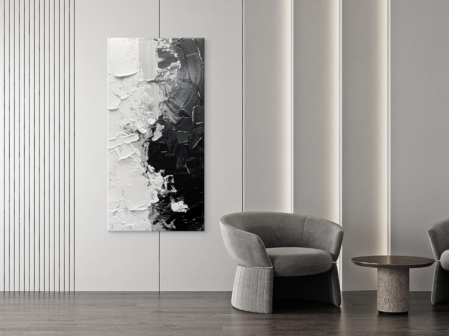 Wall Art Canvas Painting, Black and White Wall Art Picture Decorations, Framed Large Abstract Canvas Artwork for Bedroom Living Room Home Office Decor (Black White, 48" Lx24 W)