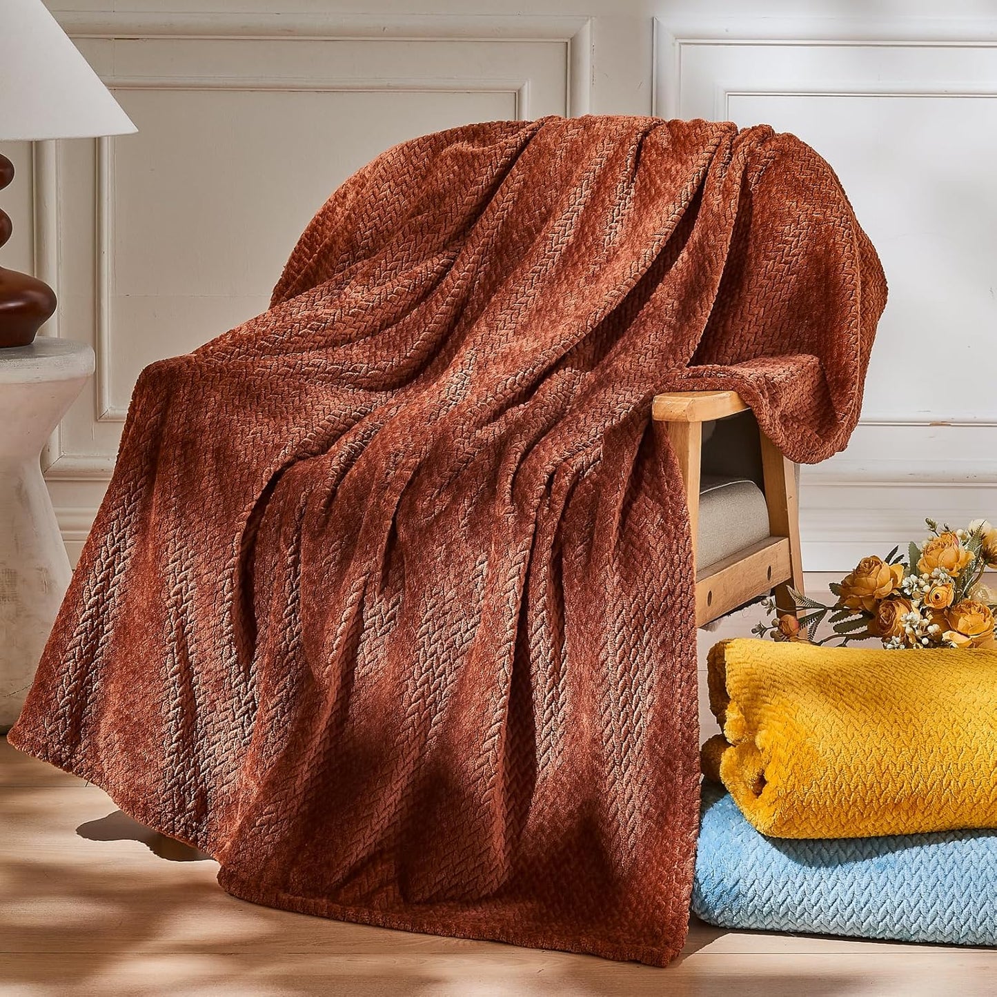 Super Soft Throw Blanket Sage Green Premium Silky Flannel Fleece Leaves Pattern Lightweight Bed Blanket All Season Use (Sage Green, Throw(50"X60"))