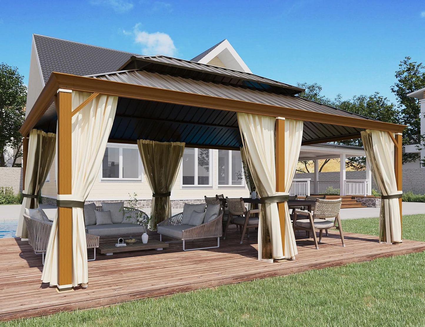10' X 12' Hardtop Gazebo, Metal Gazebo with Aluminum Frame, Double Galvanized Steel Roof, Curtains and Netting Included, Pergolas for Patios, Garden, Parties, Lawns