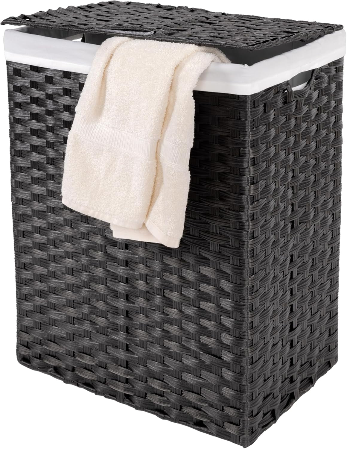 Premium Handwoven Portable Laundry Bin Basket with Carrying Handles, Household Storage for Clothes, Linens, Sheets, Mocha Brown, Oval Hamper