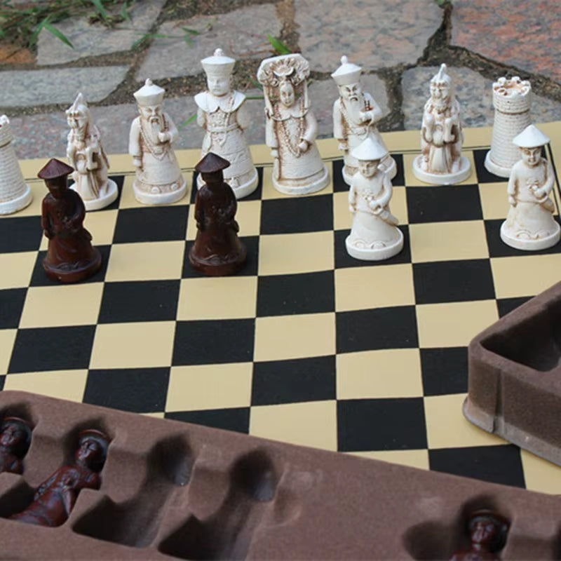 Antique Chess Set Resin Large Chess Figures Shape Leather Chess Board Game Pieces Christmas Birthday Parent-Child Gifts