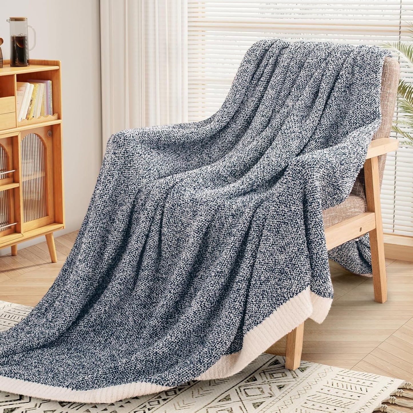 Soft Throw Blankets for Couch, Reversible Warm Blankets Cozy Knit Blanket for Women, Fuzzy Plush Lightweight Throws for Sofa, Bed, Picnic, Black 50 X 60 Inches