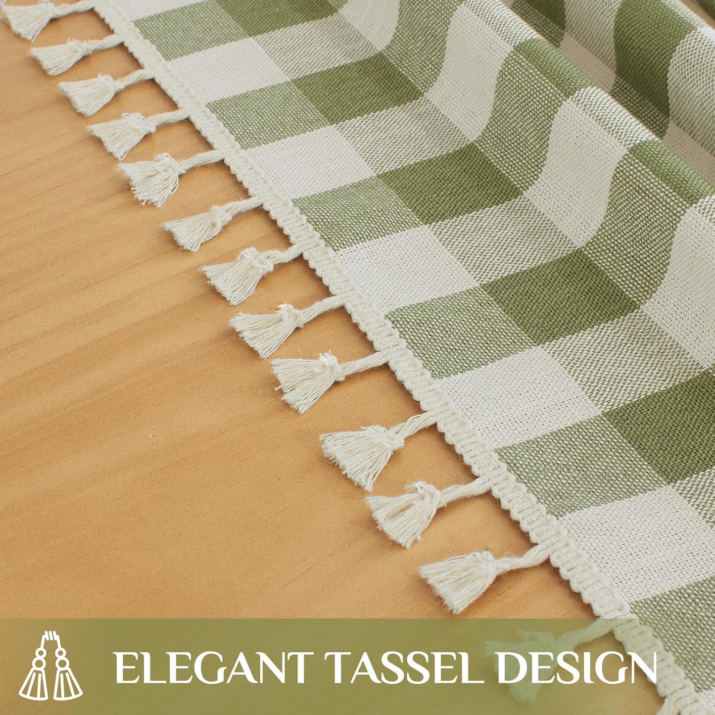 Checkered Tablecloth Rectangle, Heavy Weight Linen Gingham Christmas Table Cloth with Tassel, Washable Wrinkle Free Buffalo Plaid Table Cover for Dining/Party/Home - 55 X 84 Inch, Sage