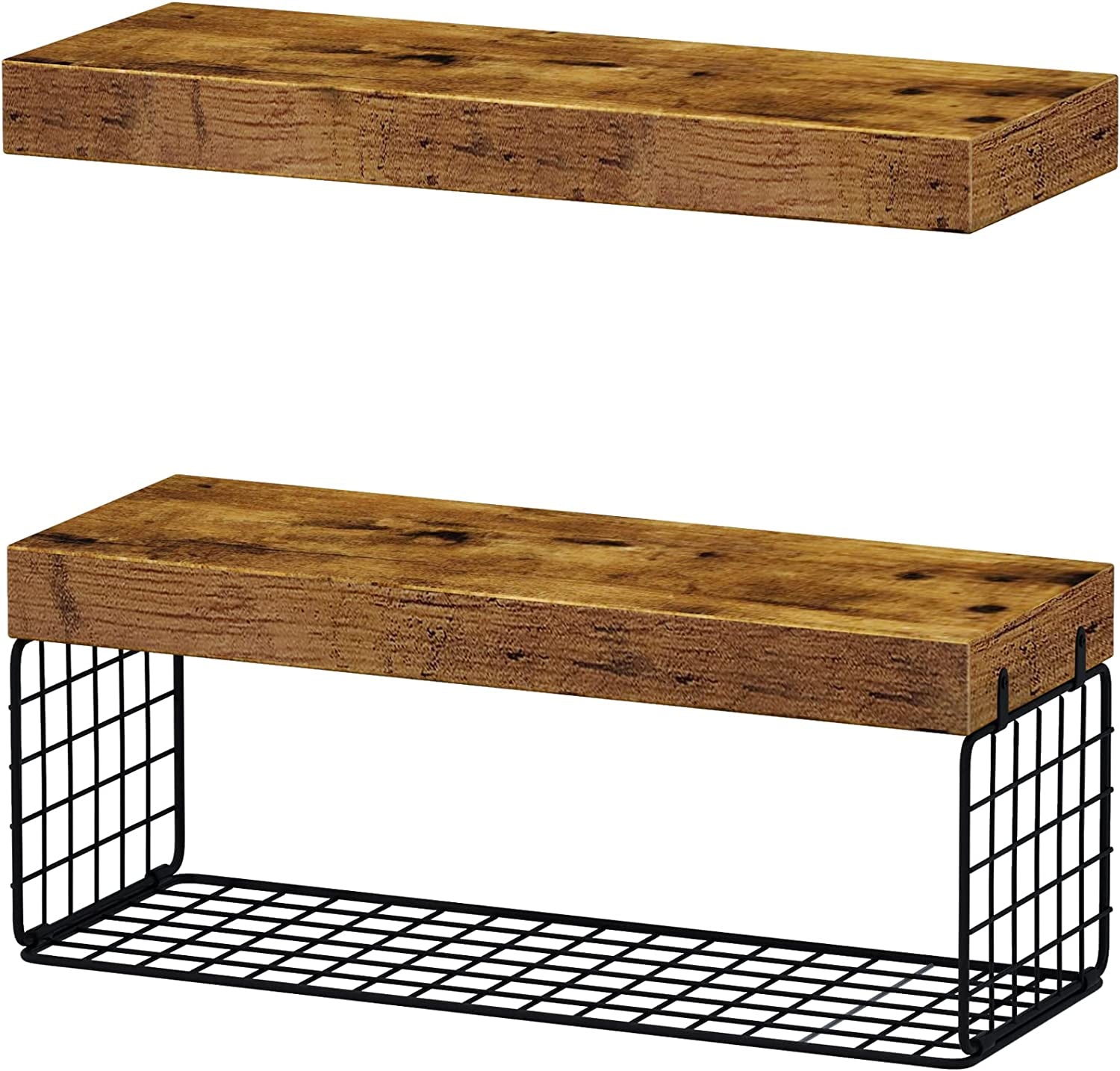 Bathroom Shelves over Toilet - Wall Mounted Floating Shelves Toilet Paper Storage Small Farmhouse Decor Shelf 16 Inch Set of 2, Rustic Brown (019-BN2)
