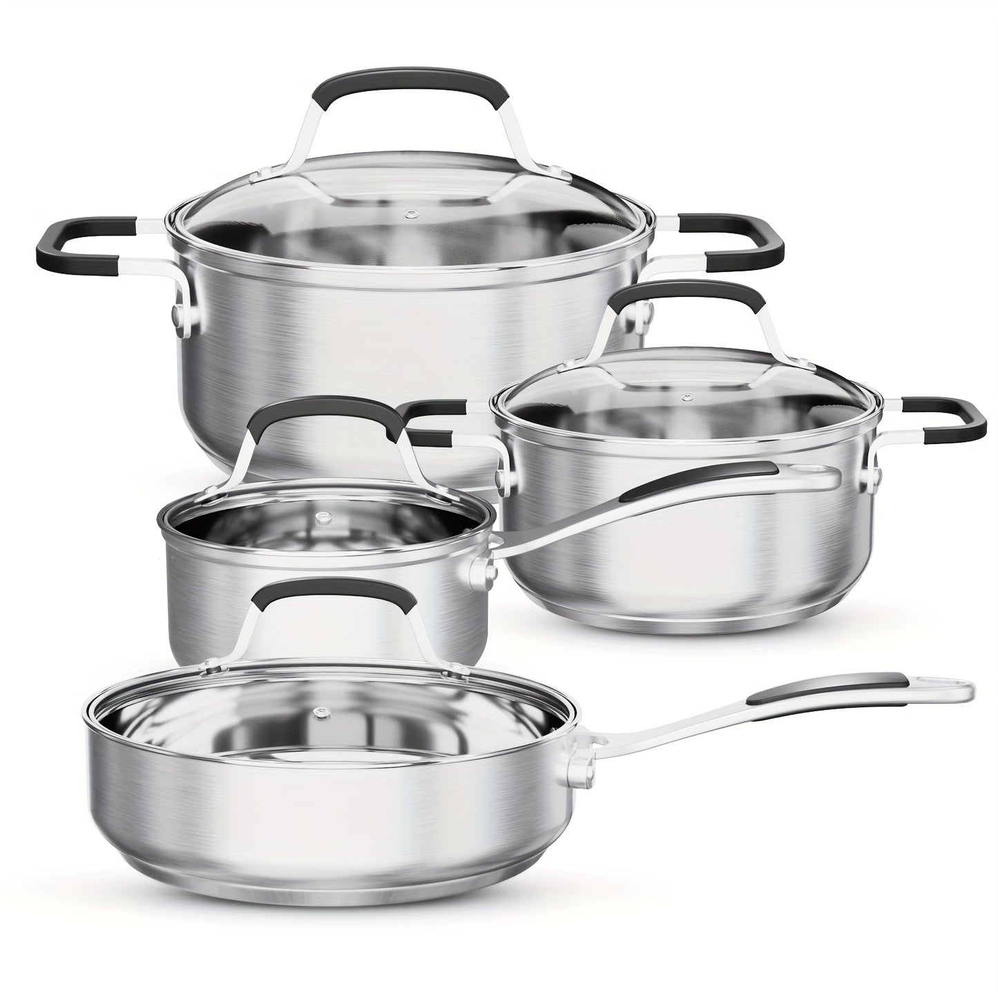 304 Stainless Steel Cookware Set – 8/10 Piece Pots and Pans with Lids, Induction Compatible
