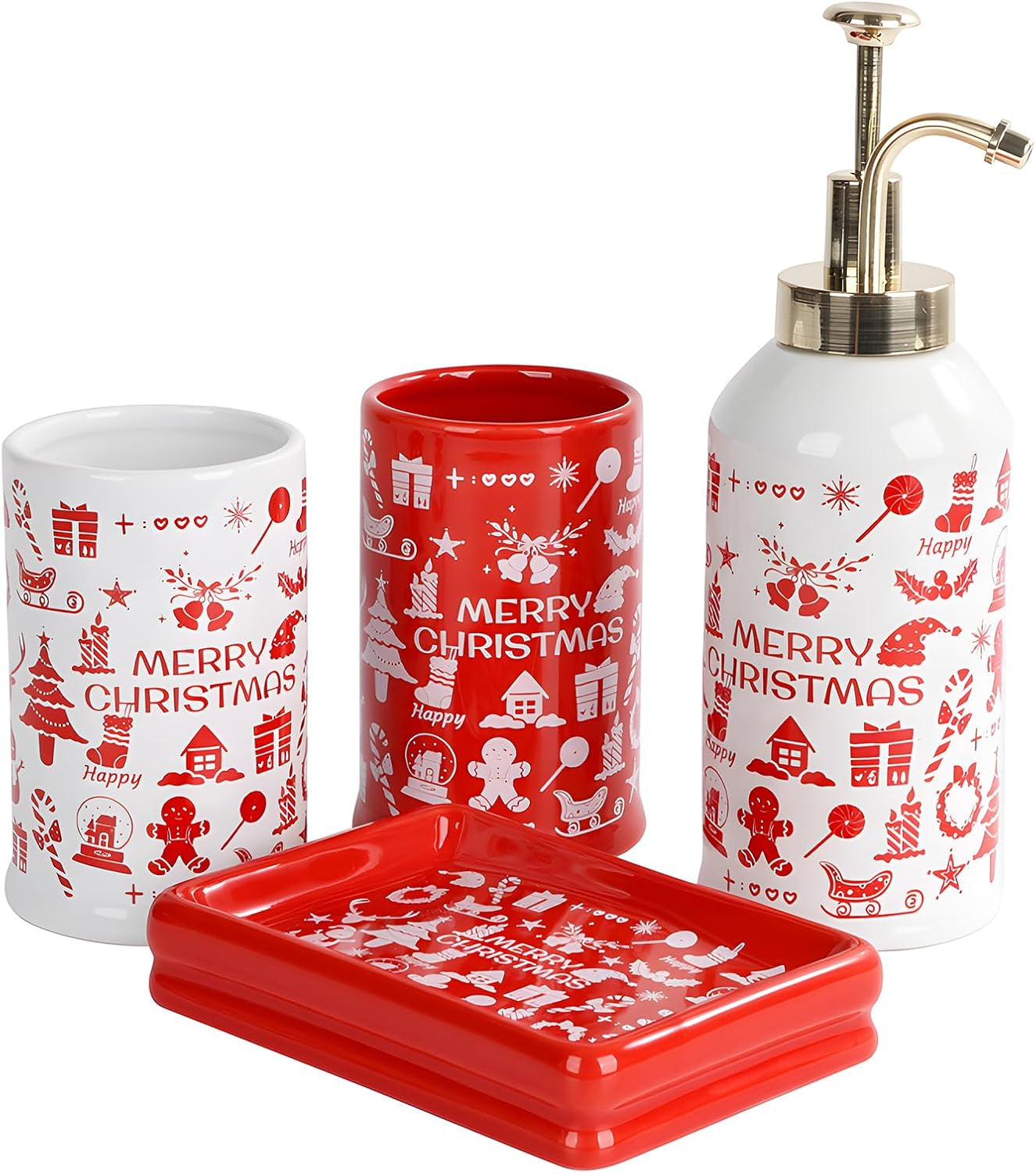4 Piece Ceramic Bathroom Accessory Set, Artistic Line Face Bathroom Sets Accessories with Soap Dispenser, Toothbrush Holder, Tumbler, Soap Dish, Abstract Bathroom Set for Decor, off White