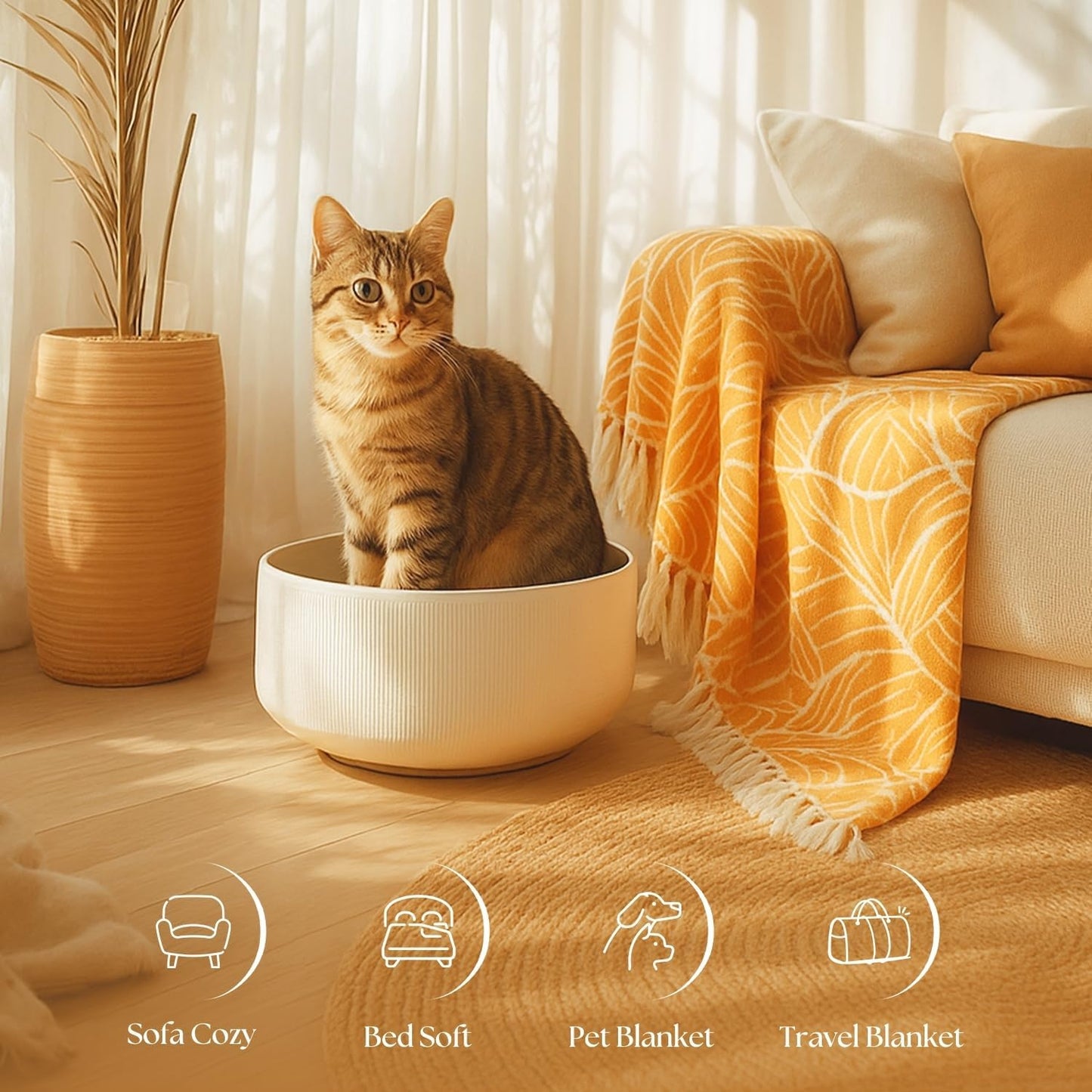 Boho Throw Blanket for Couch, Chenille Cotton Lightweight Summer Throw Blanket for Bed Sofa Chair Living Room Outdoor Soft Woven Decorative Blanket with Tassel Gift Orange Leaves 55"X60"