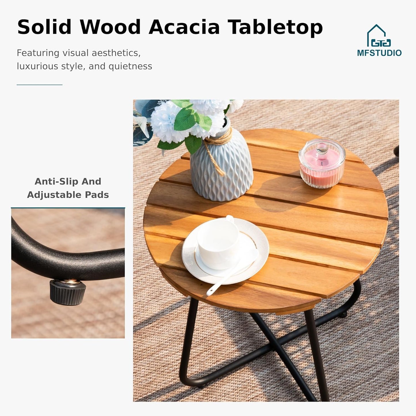 3 Pieces Bistro Wicker Patio Set for 2, Outdoor Wood Bistro Table and Chairs Set of 2, Small Outdoor Dining Seating Sets for 2, Yellow-Brown, Porch, Balcony