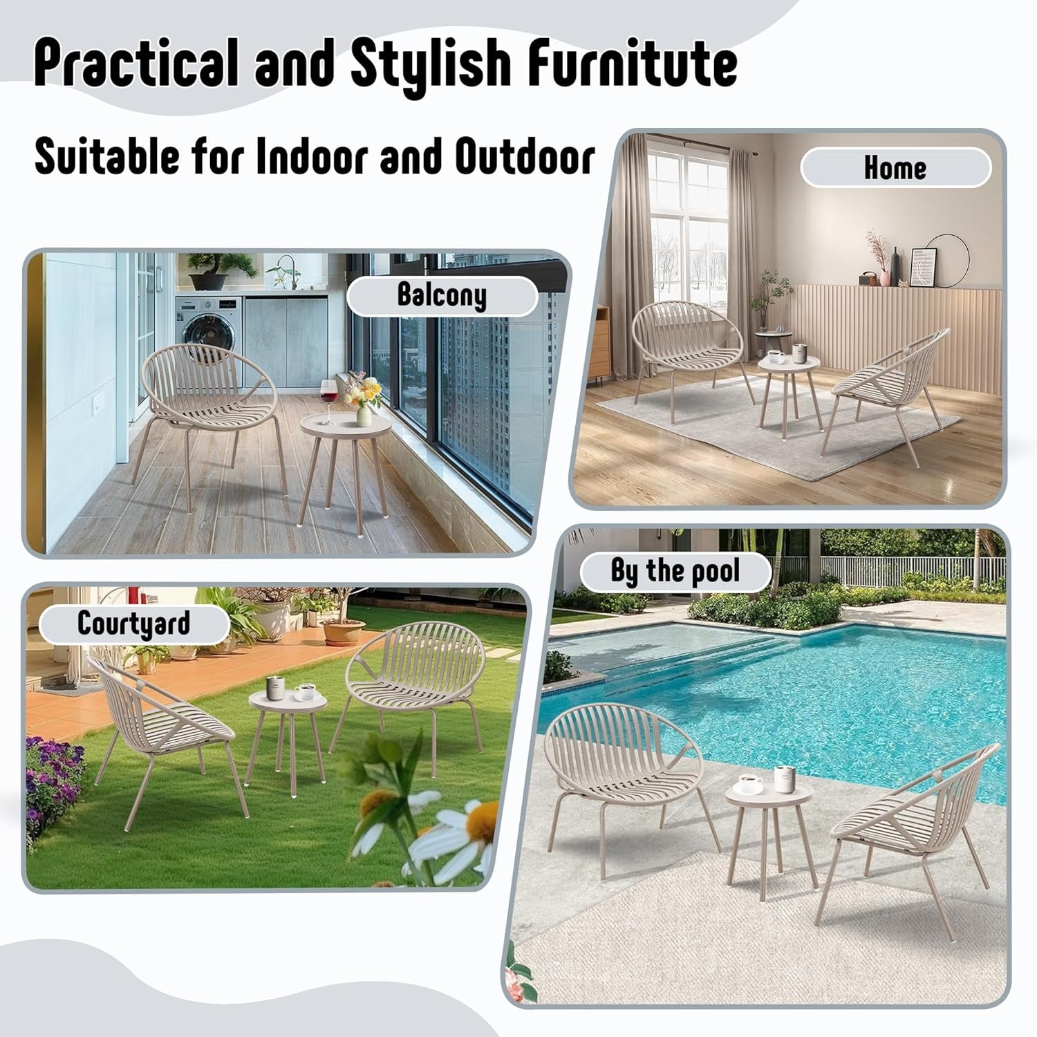 Patio Furniture Set, 3 Pieces Outdoor Furniture with Bistro Table and Chairs Set of 2，Outdoor Patio Set with Porch Chairs and Table,Deck Conversation Set for Garden Poolside