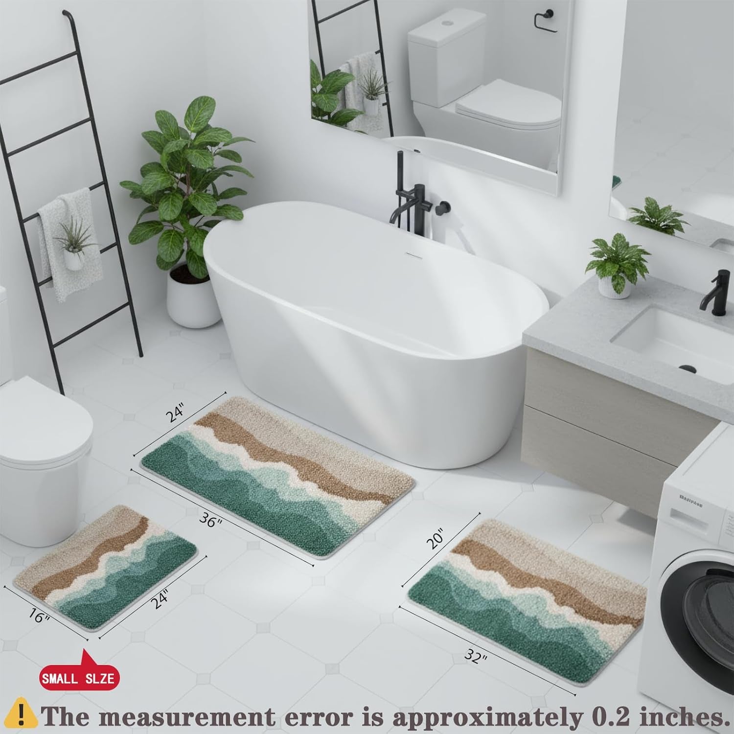 Microfiber Bathroom Rugs, Absorbent Soft Shaggy Carpet Floor Mats for Shower Tub Sink Toilet, Non-Slip Plush Carpet Floor Mats for Living Room Bedroom Kitchen 24 X 16 Inches,Green