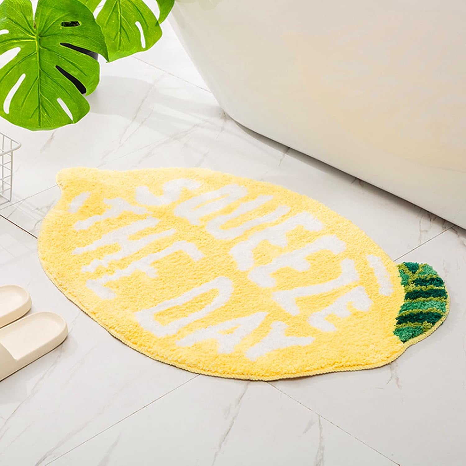 Soft Yellow Lemon Bath Rug for Kids Non Slip Absorbent Bath Mat Washable Shaggy Kids Bedroom Decor Bathroom Door Mat 31.5''X19.7''