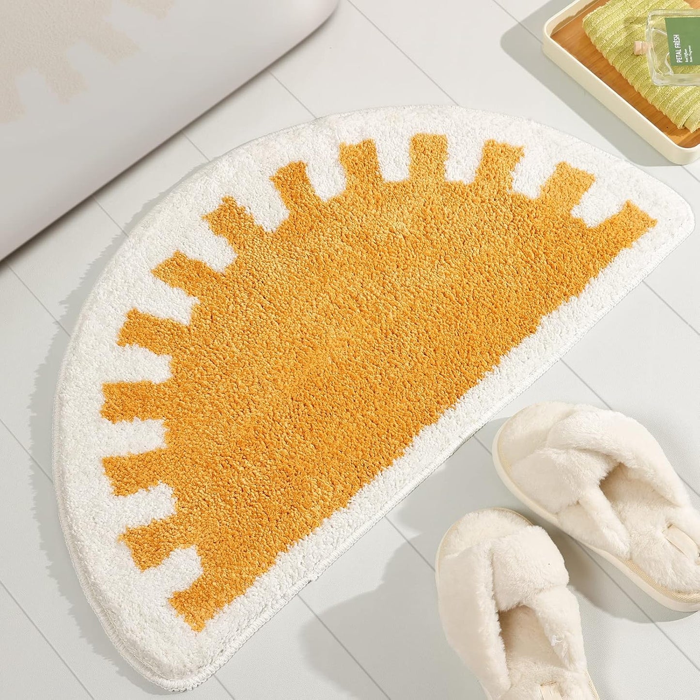 Colorful Boho Bath Mat Half round Water Absorbent Non-Slip Bathroom Rugs, Machine Washable Soft Microfiber Sun Bath Rug for Bathroom, Shower, Room