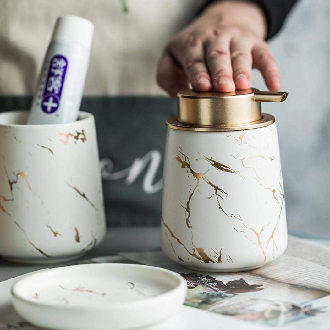 Bathroom Accessories Set Complete,4 Ceramic Marble Pattern Bathroom Sets Accessories Bath Accessories Set with Soap Dispenser, Toothbrush Holder, Tumbler, Soap Dish