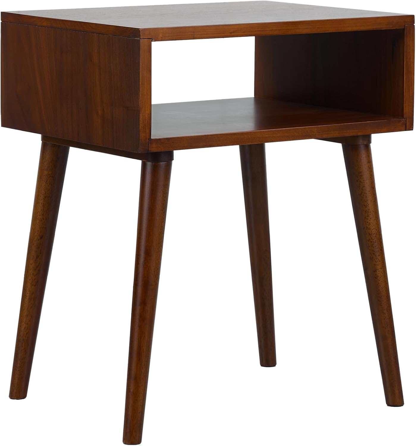 Lux Solid Wood Nightstand with Drawer, Mid Century Modern Side Table Bedroom, Bedside Furniture, Night Stand, End Table, Easy Assembly - Dark Walnut