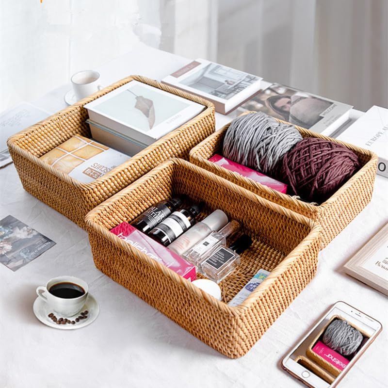 Handwoven Rattan Storage Baskets – Decorative Wicker Organizers for Kitchen (Set of 3)