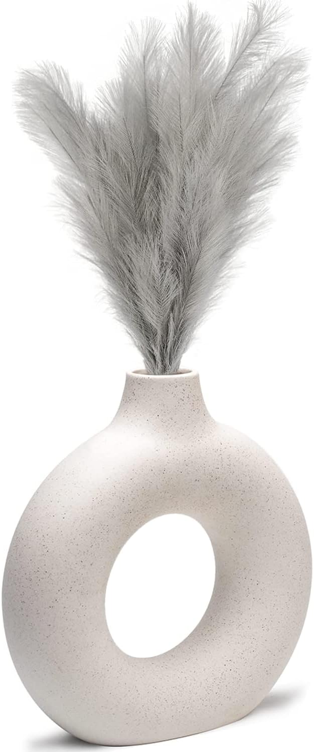 Vases for Pampas Grass,2Pc Creative Vase Modern Home Decor,Handmade Vase White Ceramic Dried Flowers Crafts Ornaments for Office Home Deco Decoration,Vase Beige