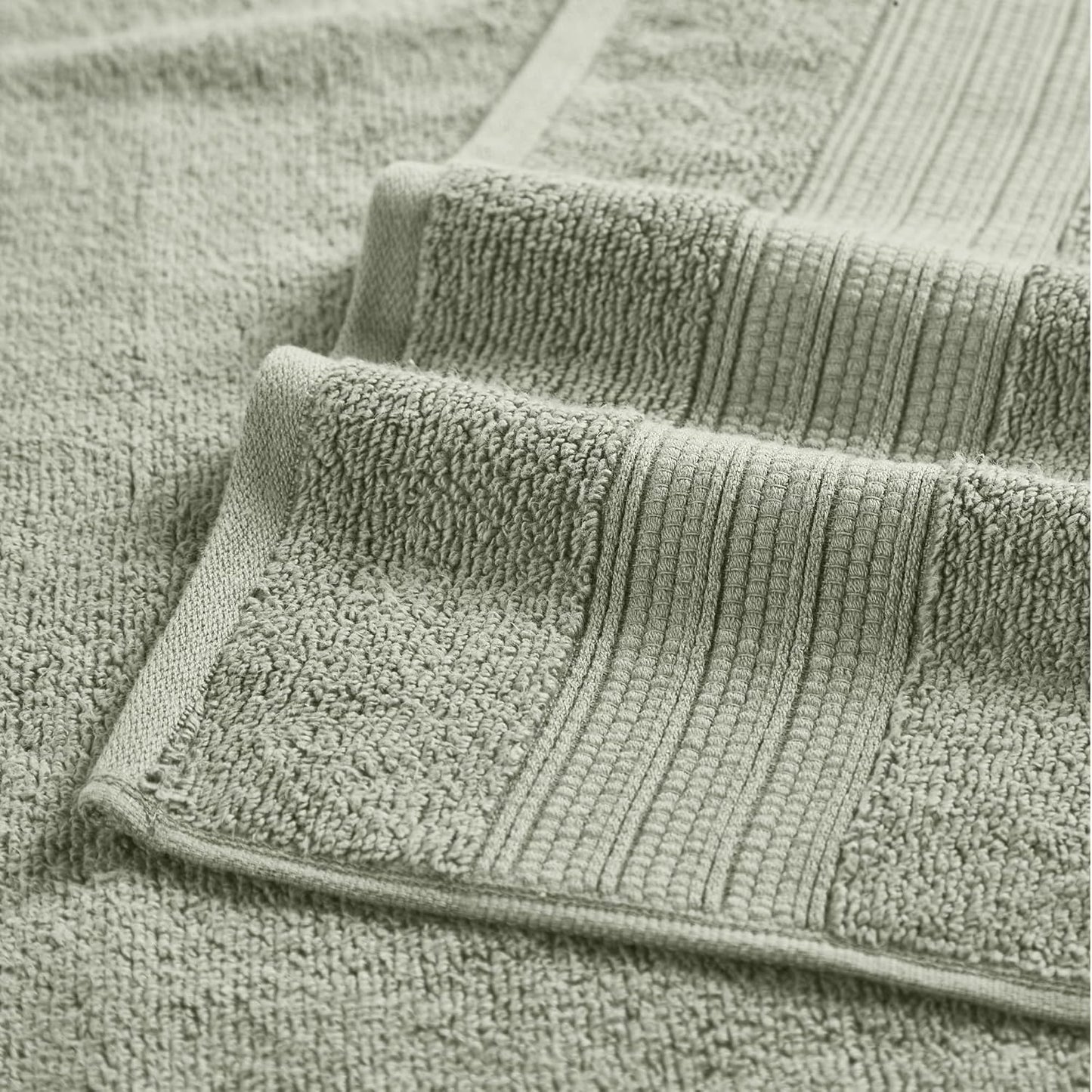 6 Piece Set, 2 Bath Towels, 2 Hand Towels, 2 Washcloths, Quick Dry White/Contrast Reinhart Sage