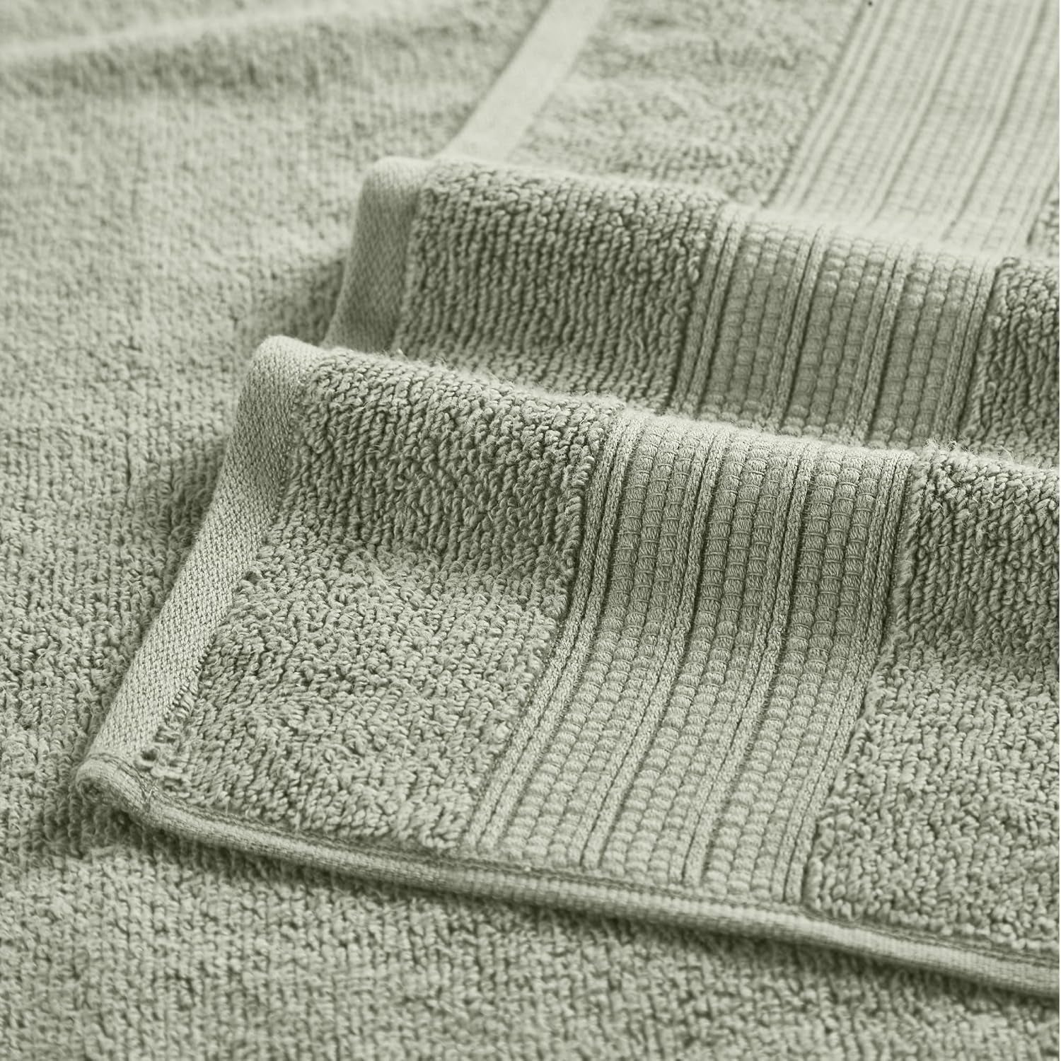 6 Piece Set, 2 Bath Towels, 2 Hand Towels, 2 Washcloths, Quick Dry White/Contrast Reinhart Sage