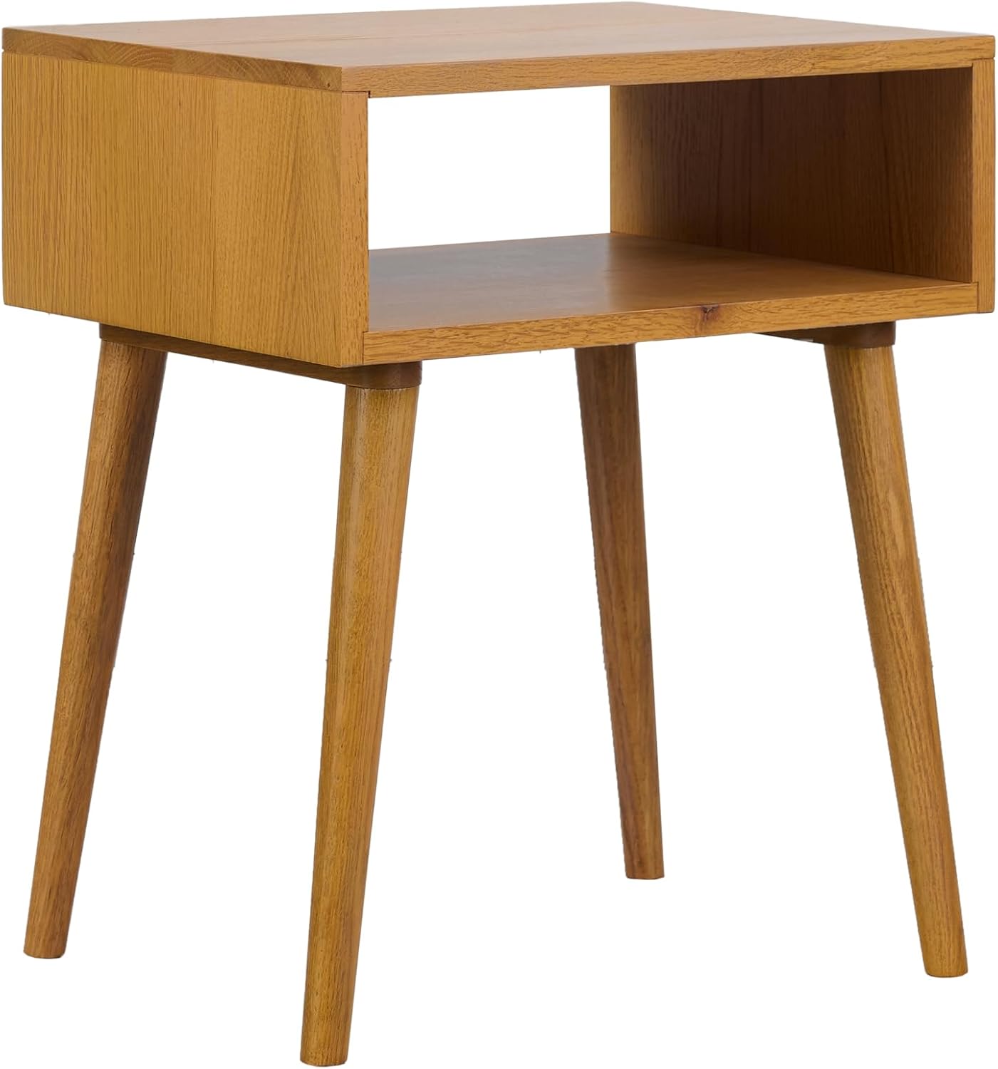 Lux Solid Wood Nightstand with Drawer, Mid Century Modern Side Table Bedroom, Bedside Furniture, Night Stand, End Table, Easy Assembly - Dark Walnut