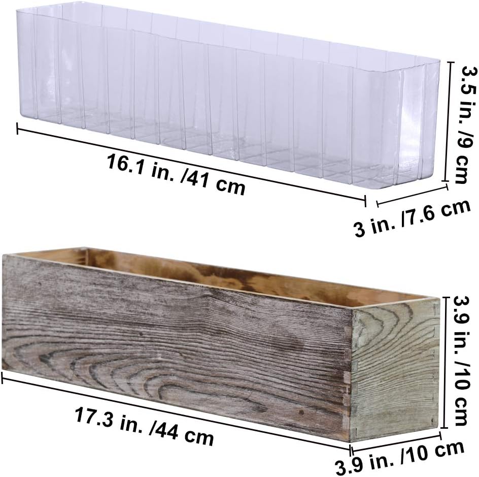 1 Pcs Wood Planter Rectangle Whitewashed Rectangular Decorative Wooden Box with Inner Plastic Box - 17.3" L X 3.9" W X 3.9" H Floral Natural Centerpieces Rustic Wedding Decor