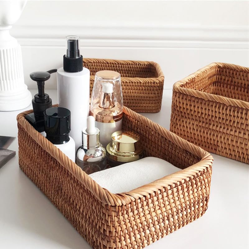 Handwoven Rattan Storage Baskets – Decorative Wicker Organizers for Kitchen (Set of 3)