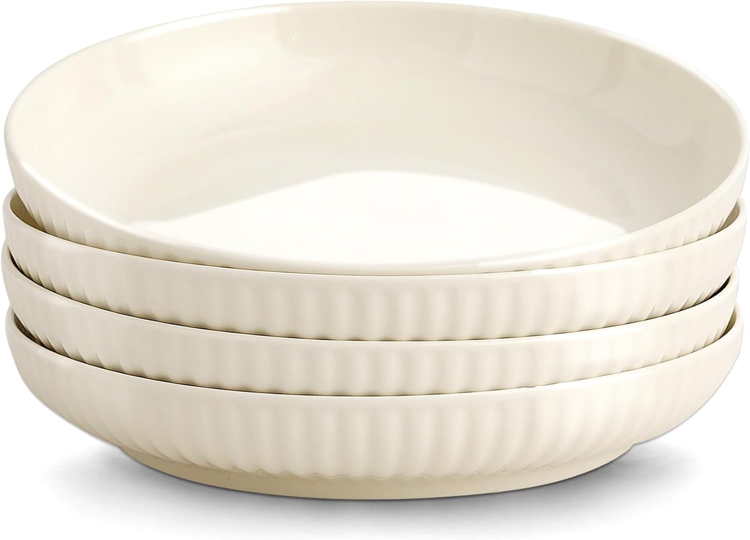 Ceramic Pasta Bowls Set of 4-28Oz, Serving Salad, Soup Bowls for Kitchen Shallow Dishes Dinner Bowl, Microwave & Dishwasher Safe- Elegant Cream Color, 8.3In