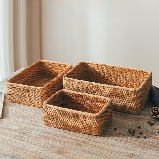 Handwoven Rattan Storage Baskets – Decorative Wicker Organizers for Kitchen (Set of 3)
