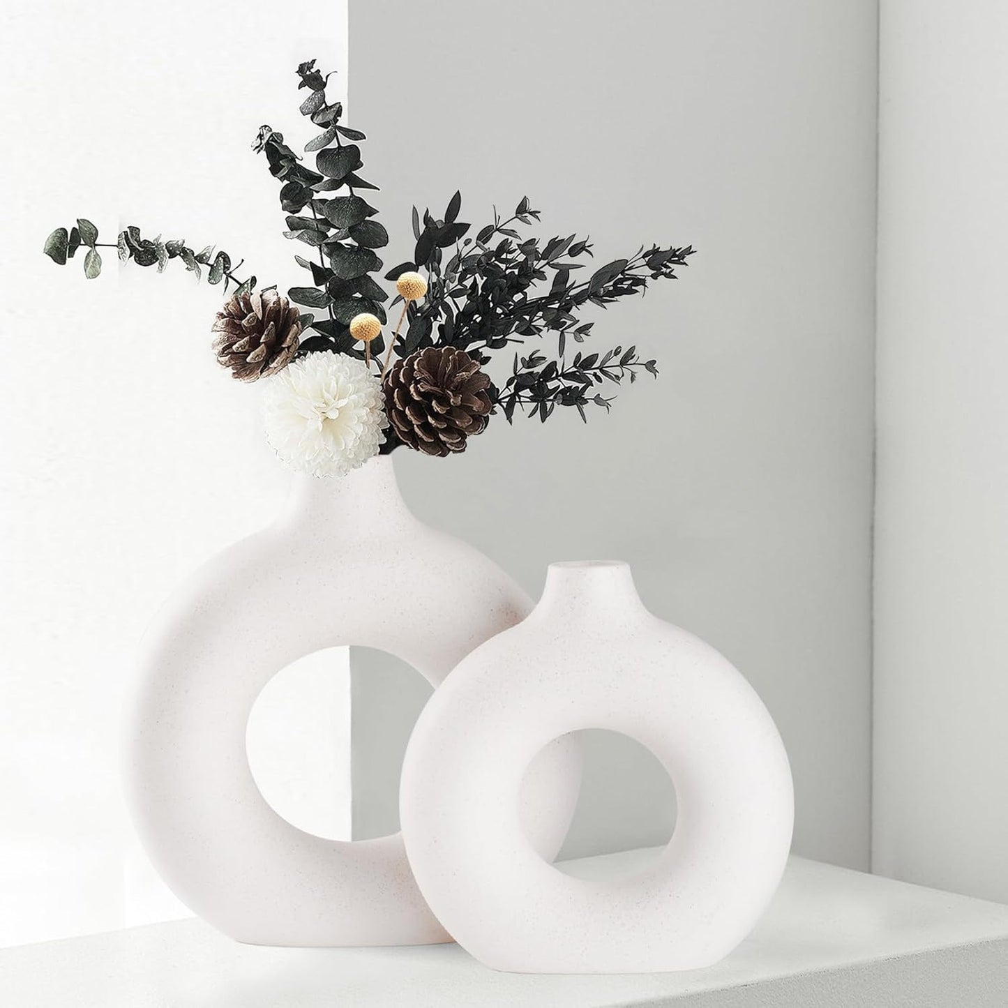 Vases for Pampas Grass,2Pc Creative Vase Modern Home Decor,Handmade Vase White Ceramic Dried Flowers Crafts Ornaments for Office Home Deco Decoration,Vase Beige