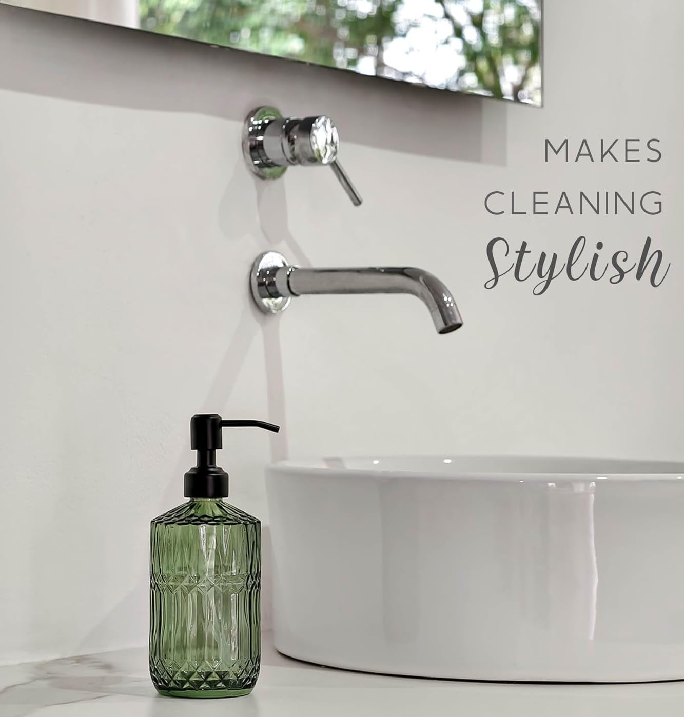 18Oz Green Soap Dispenser with Black Rust Proof Pump, Refillable Kitchen Soap Dispenser with Thick Glass, Soap Dispenser Bathroom for Hand Soap, Dish Soap, Lotion, Body Wash.