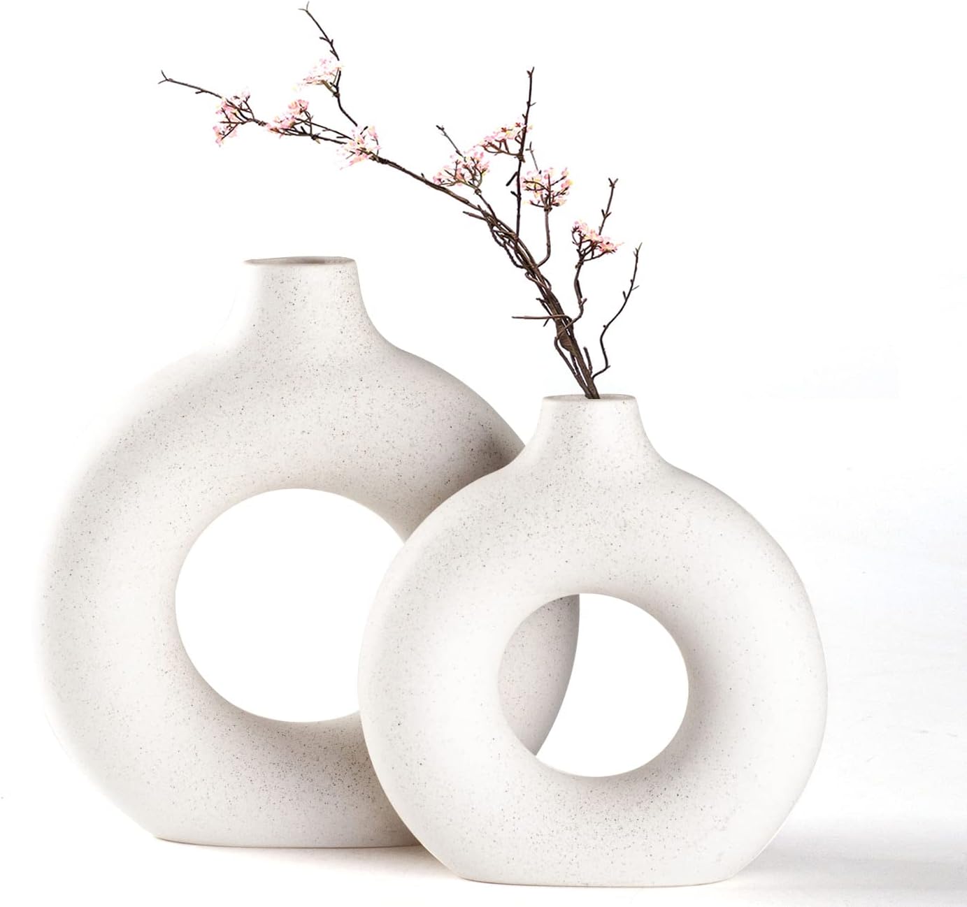 Vases for Pampas Grass,2Pc Creative Vase Modern Home Decor,Handmade Vase White Ceramic Dried Flowers Crafts Ornaments for Office Home Deco Decoration,Vase Beige