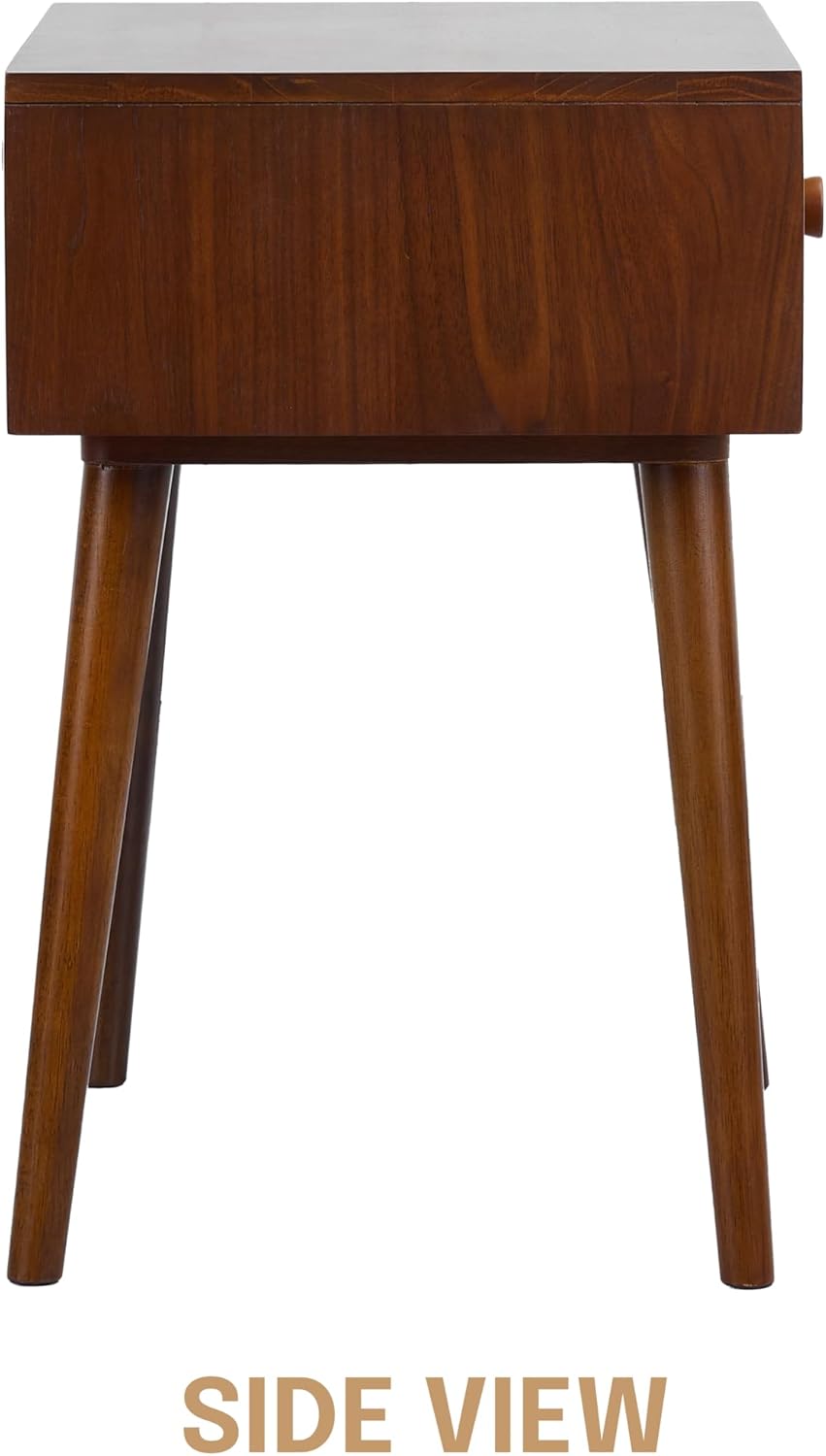 Lux Solid Wood Nightstand with Drawer, Mid Century Modern Side Table Bedroom, Bedside Furniture, Night Stand, End Table, Easy Assembly - Dark Walnut