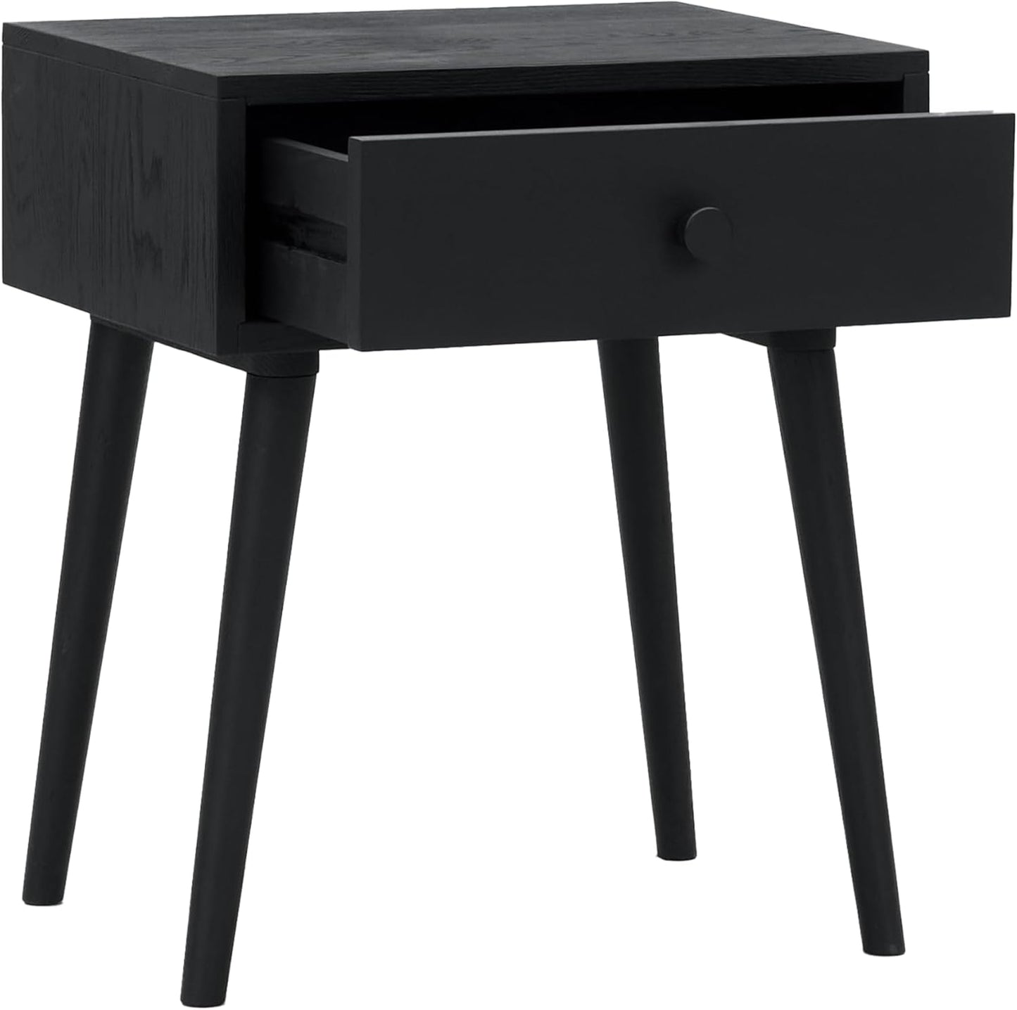 Lux Solid Wood Nightstand with Drawer, Mid Century Modern Side Table Bedroom, Bedside Furniture, Night Stand, End Table, Easy Assembly - Dark Walnut