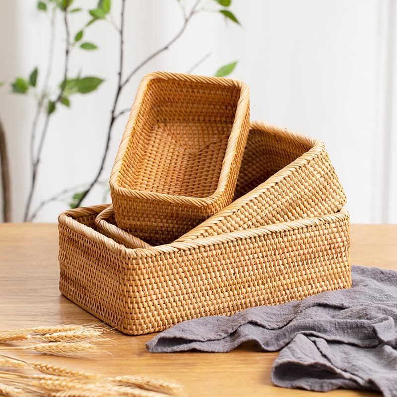 Handwoven Rattan Storage Baskets – Decorative Wicker Organizers for Kitchen (Set of 3)