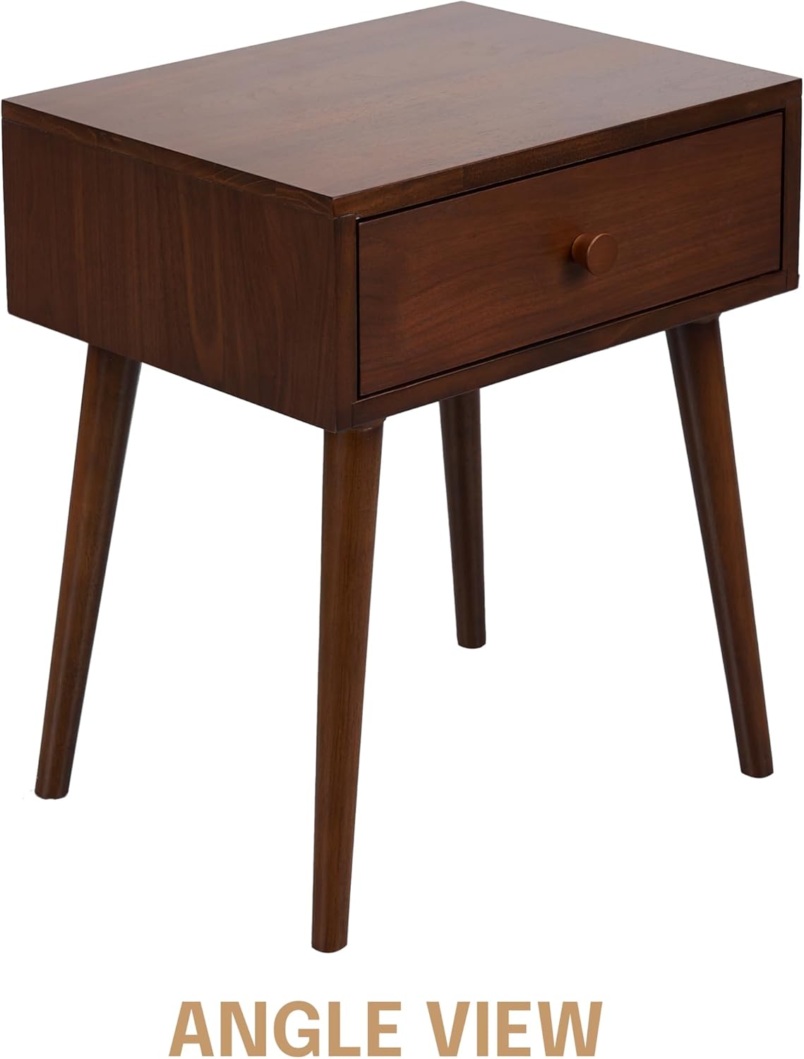 Lux Solid Wood Nightstand with Drawer, Mid Century Modern Side Table Bedroom, Bedside Furniture, Night Stand, End Table, Easy Assembly - Dark Walnut