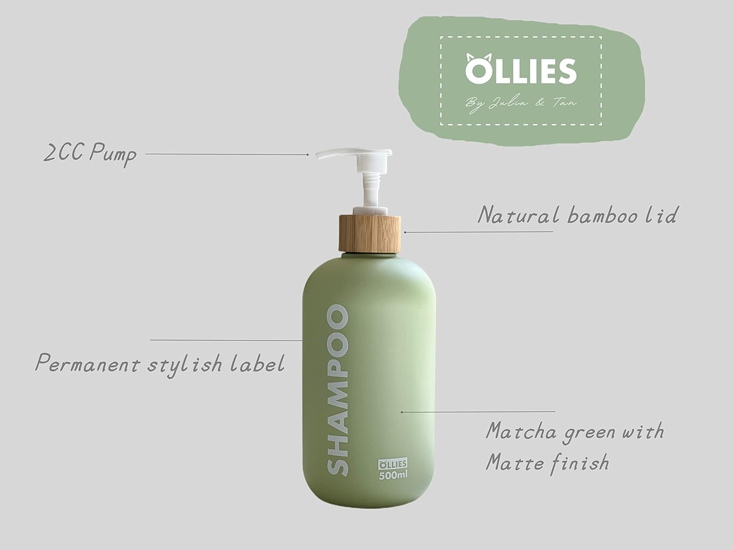 Shampoo and Conditioner Dispenser, Shower Soap Dispenser for Bathroom-Set of 3 with Permanent Stylish Label-17Oz, 500Ml Refillable Shampoo and Conditioner Bottles Green