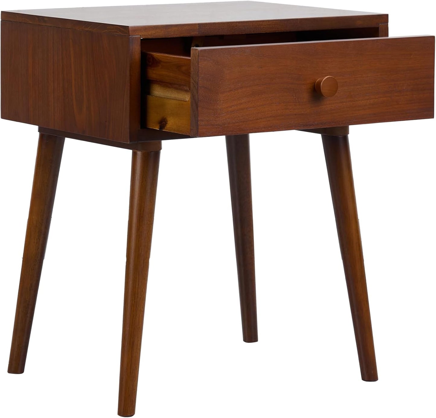 Lux Solid Wood Nightstand with Drawer, Mid Century Modern Side Table Bedroom, Bedside Furniture, Night Stand, End Table, Easy Assembly - Dark Walnut