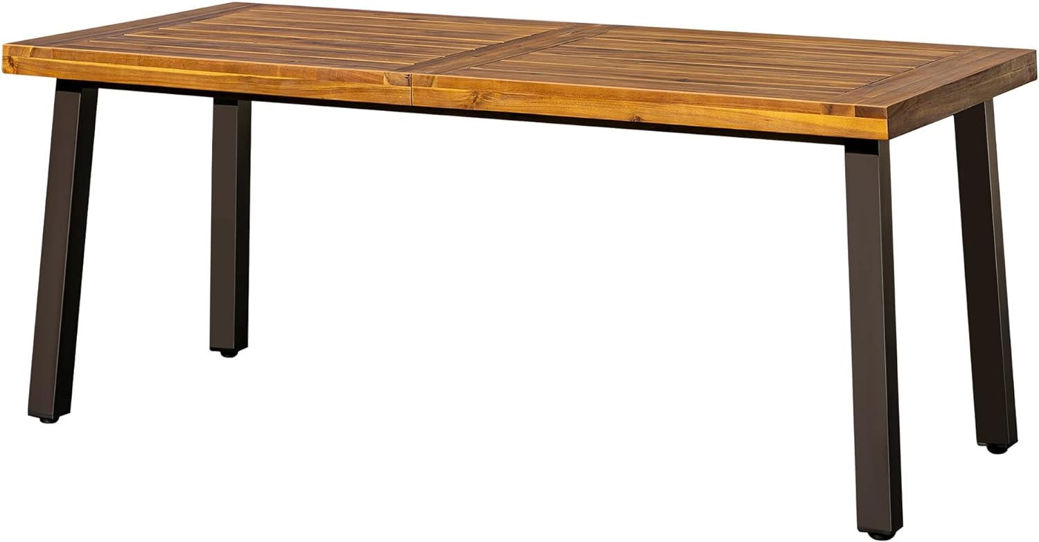 Home Acacia Wood Dining Table 6-Person Indoor Outdoor Table with Iron Legs, Sandblast Finish, Natural Stained, Rustic Metal, 69 * 33 * 30 Inch (Natural)