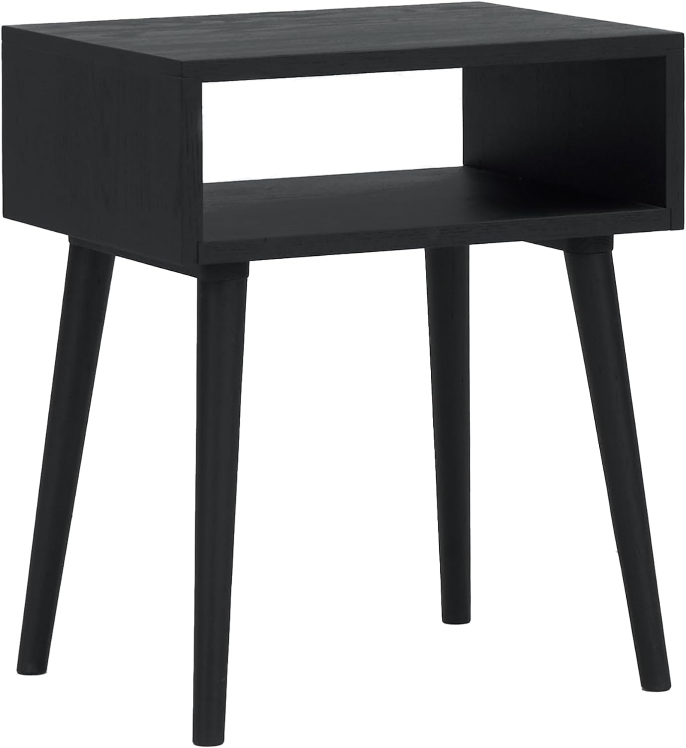 Lux Solid Wood Nightstand with Drawer, Mid Century Modern Side Table Bedroom, Bedside Furniture, Night Stand, End Table, Easy Assembly - Dark Walnut