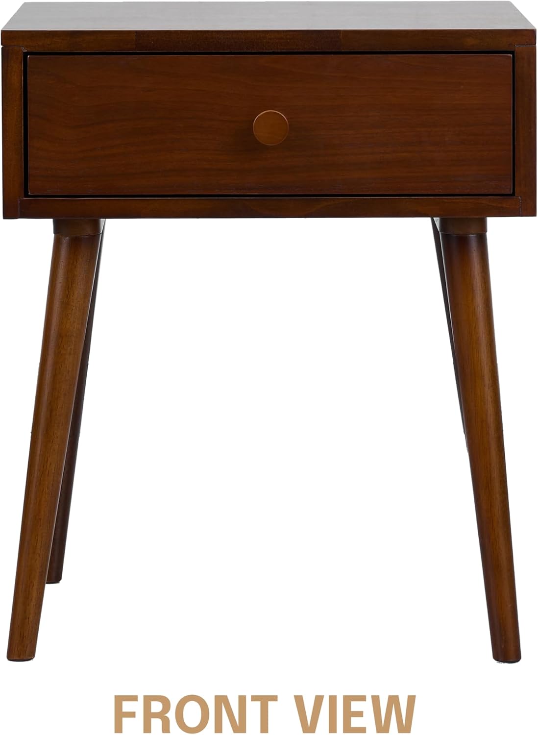 Lux Solid Wood Nightstand with Drawer, Mid Century Modern Side Table Bedroom, Bedside Furniture, Night Stand, End Table, Easy Assembly - Dark Walnut