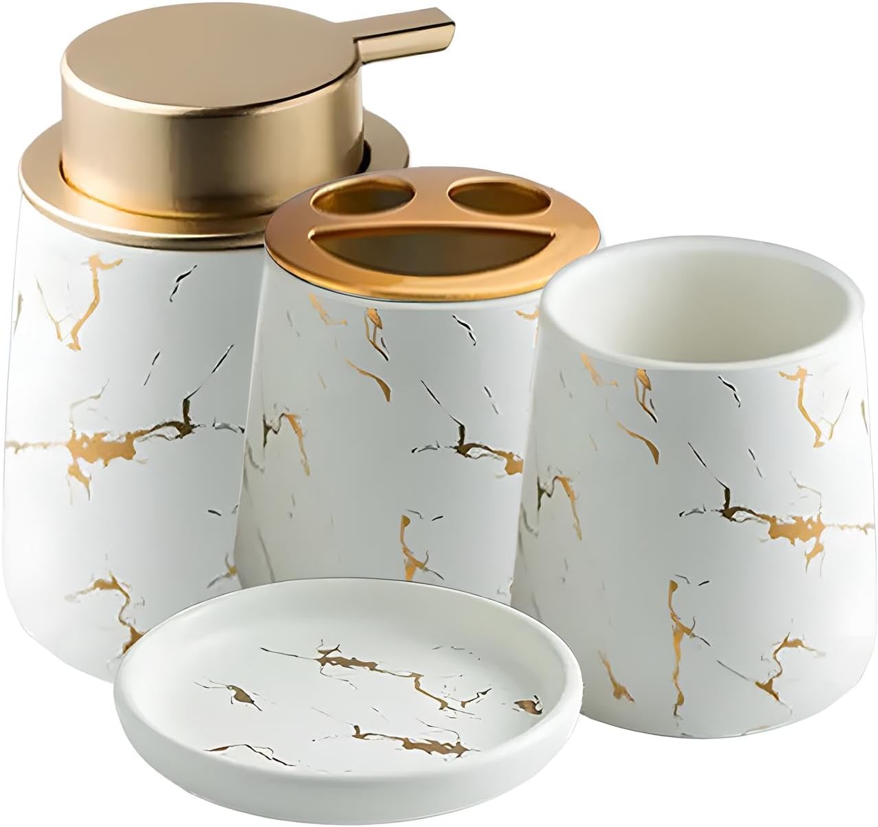 Bathroom Accessories Set Complete,4 Ceramic Marble Pattern Bathroom Sets Accessories Bath Accessories Set with Soap Dispenser, Toothbrush Holder, Tumbler, Soap Dish