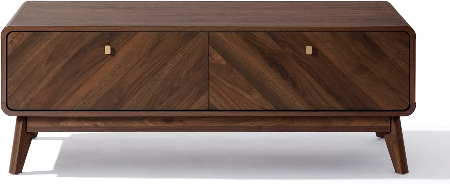 Luxenhome Coffee Table with Storage, 47" Mid Century Modern Coffee Table, Live Edge Coffee Tables for Living Room, Wooden Center Table with Ample Storage Space