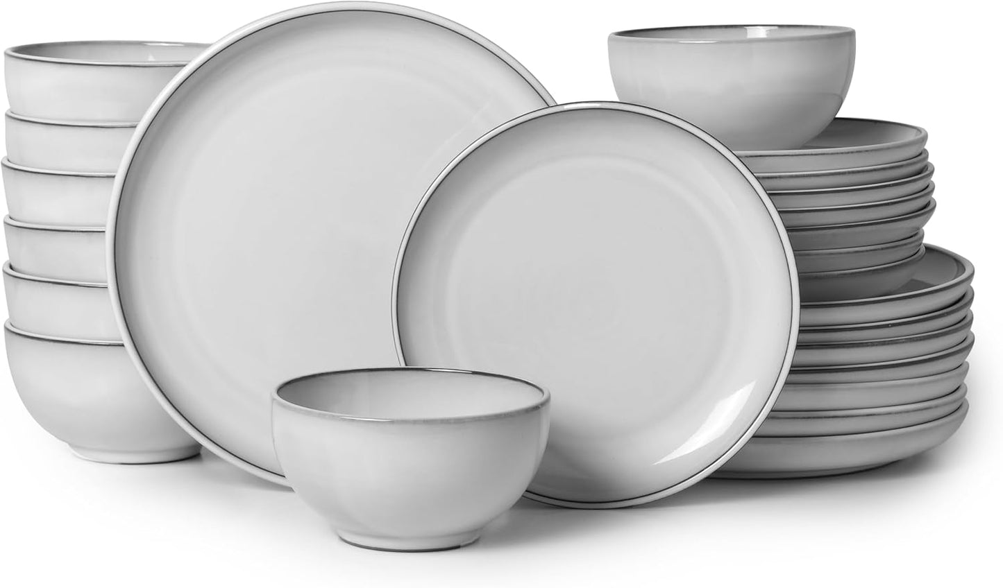 Stoneware Dinnerware Sets Service for 4, 12 Pcs Reactive Glaze Plates and Bowls Sets, Handmade Ceramic Dish Set, Highly Chip and Crack Resistant Modern Plate Set, Brown Green