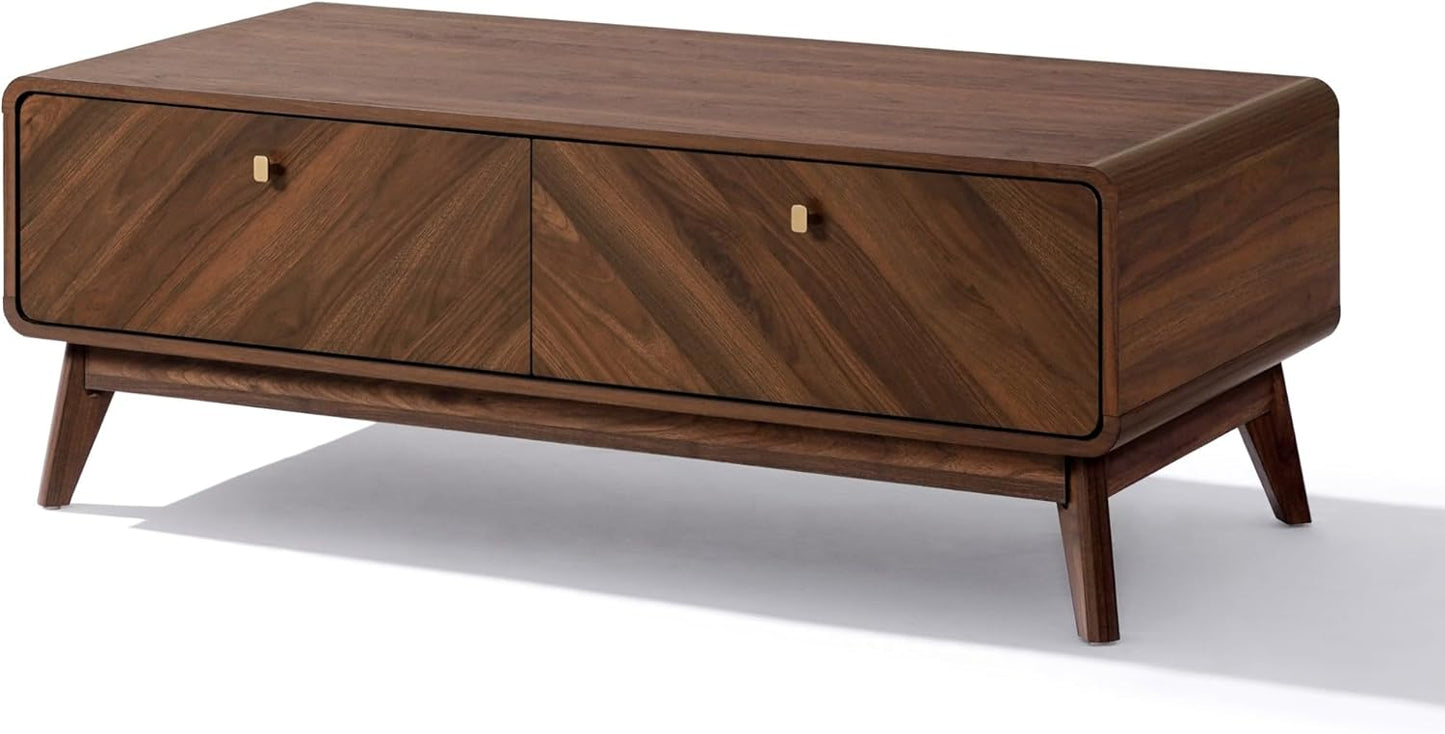Luxenhome Coffee Table with Storage, 47" Mid Century Modern Coffee Table, Live Edge Coffee Tables for Living Room, Wooden Center Table with Ample Storage Space