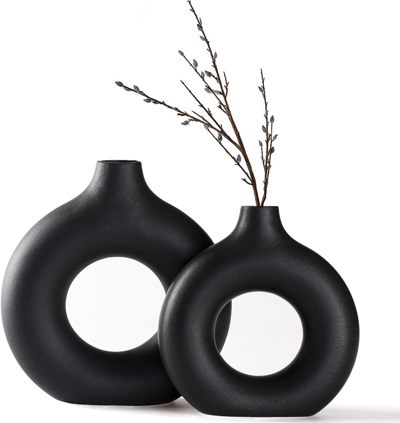 Vases for Pampas Grass,2Pc Creative Vase Modern Home Decor,Handmade Vase White Ceramic Dried Flowers Crafts Ornaments for Office Home Deco Decoration,Vase Beige