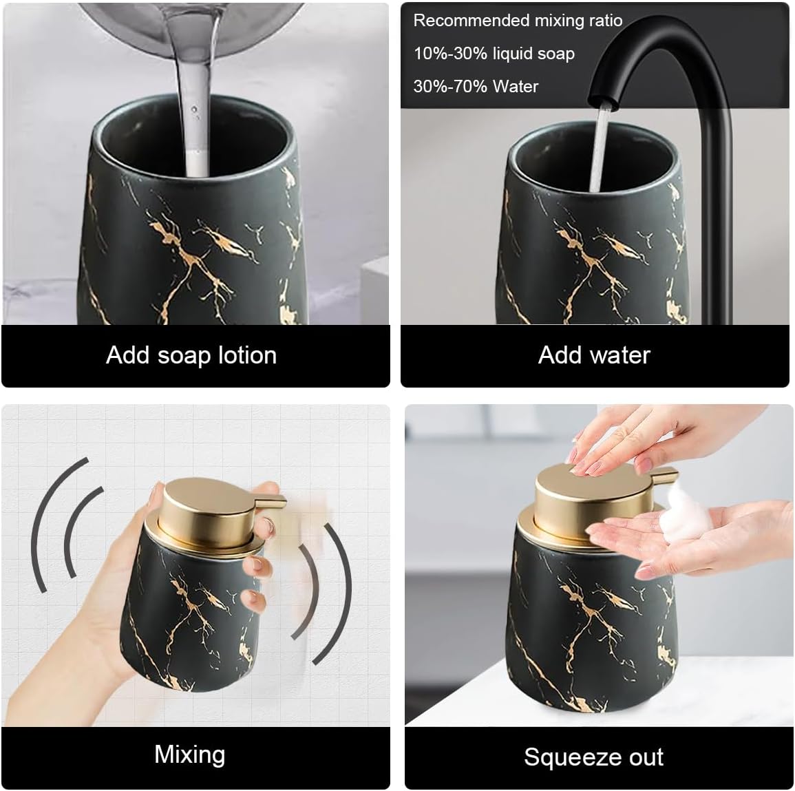 Bathroom Accessories Set Complete,4 Ceramic Marble Pattern Bathroom Sets Accessories Bath Accessories Set with Soap Dispenser, Toothbrush Holder, Tumbler, Soap Dish