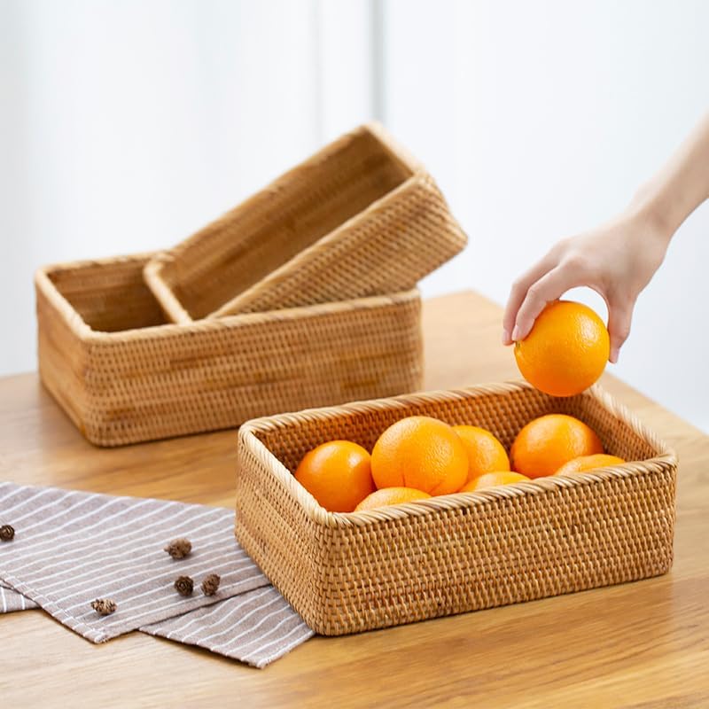 Handwoven Rattan Storage Baskets – Decorative Wicker Organizers for Kitchen (Set of 3)