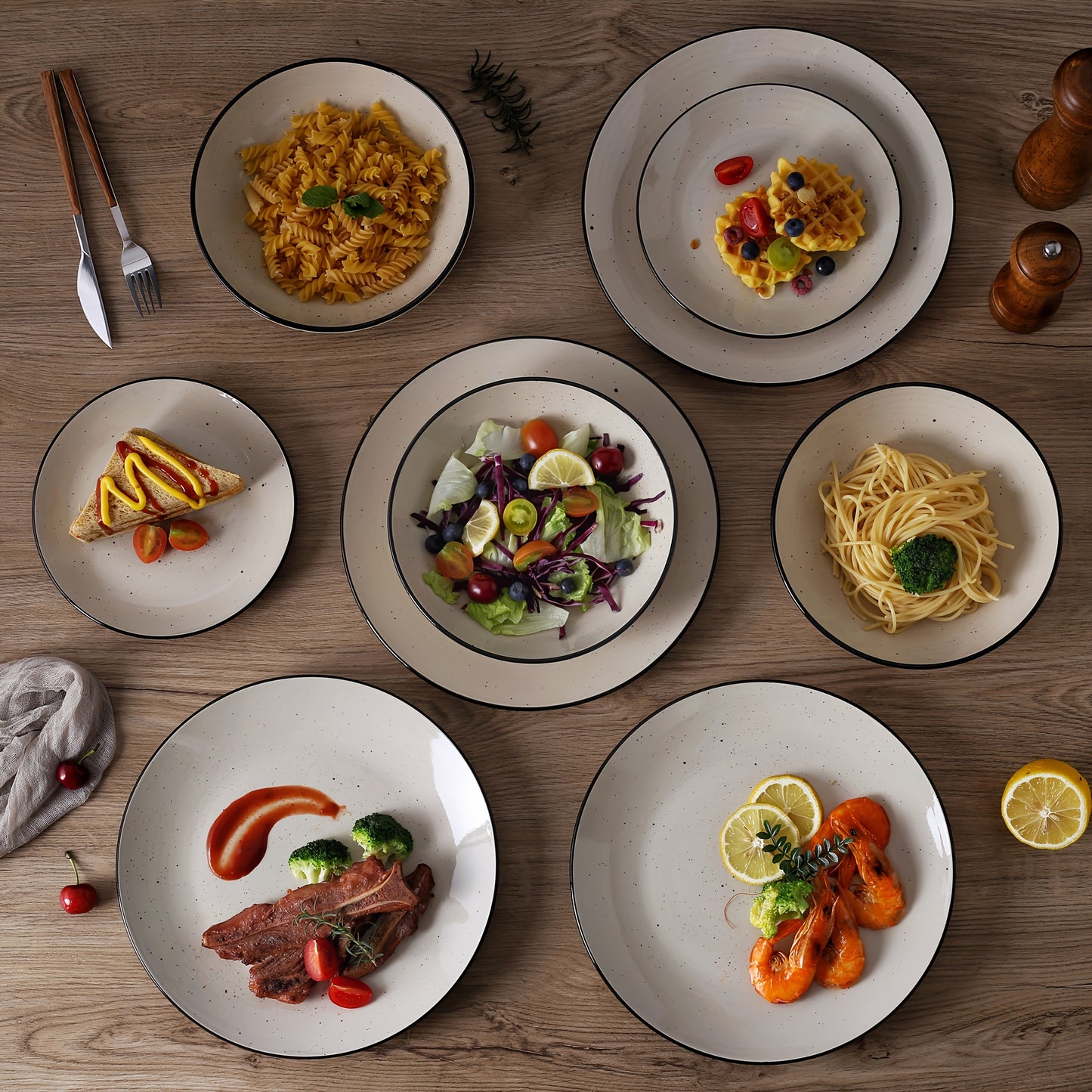 18-Piece Stoneware Dinnerware Set – Modern Round Plates &amp; Bowls