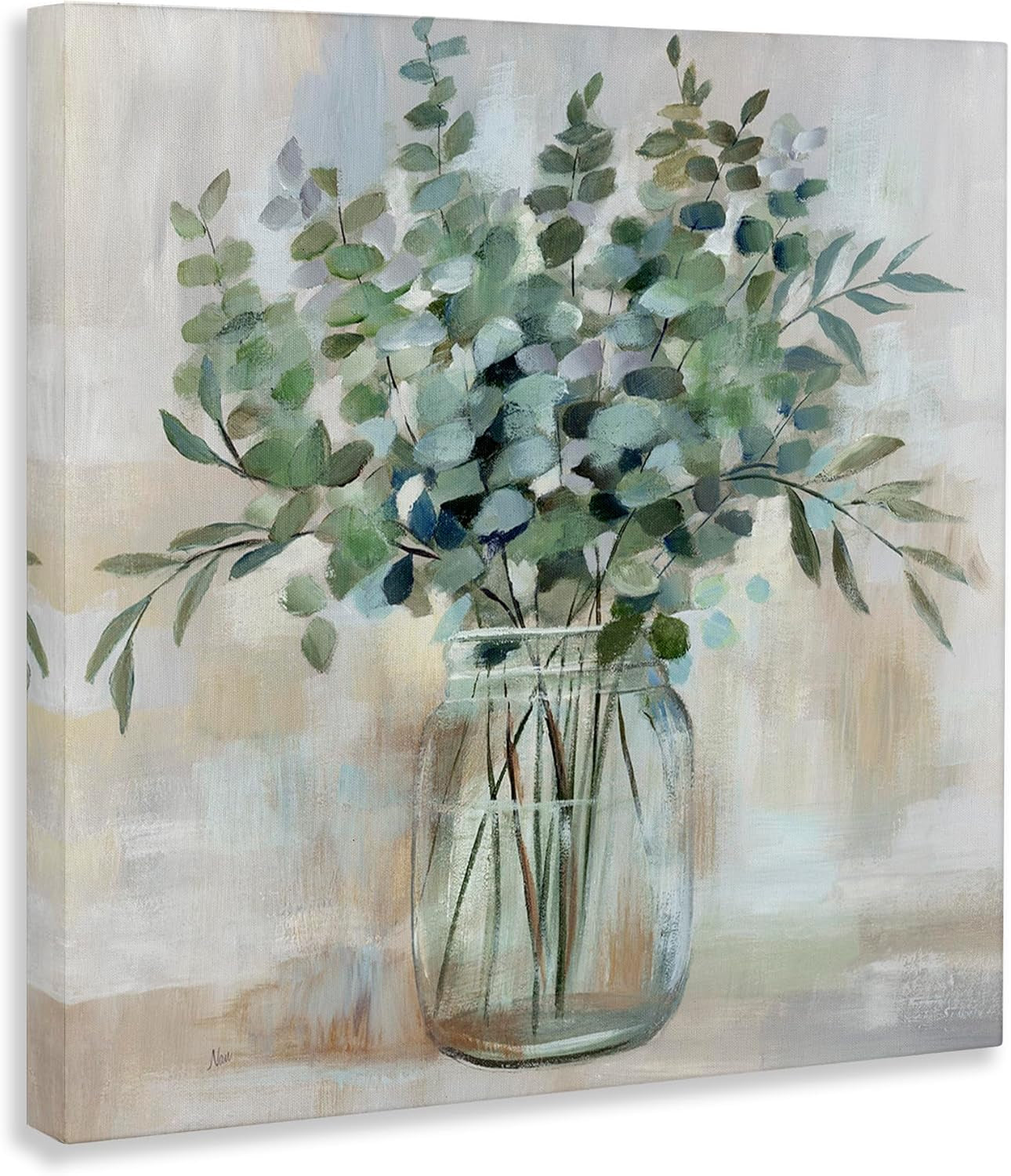 Soothing Eucalyptus Flower Herb Arrangement Rustic Jar Canvas Wall Art, Design by Nan